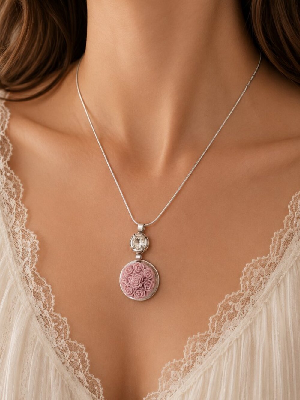 Crystal Rhinestone Snap Necklace Pink Rose & Black Glitter Interchangeable Penda